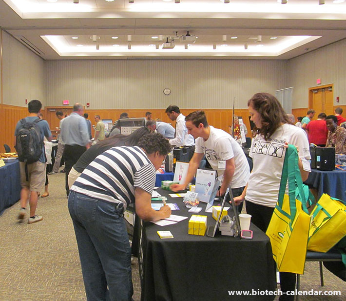 Scientists fill out their information for life science exhibitor at Ann Arbor's BioResearch Product Faire™ event